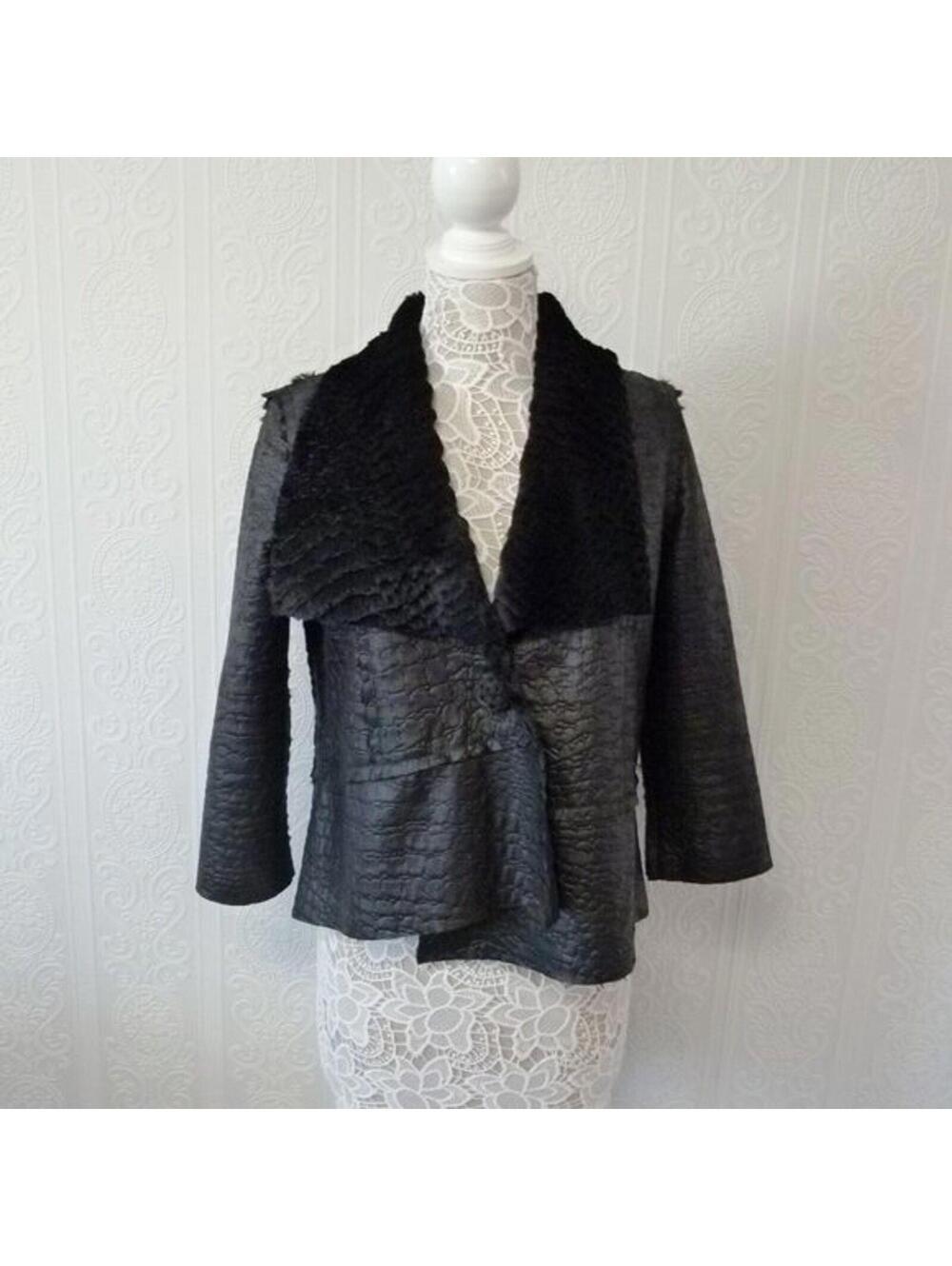 LKNW Joseph Ribkoff black fur jacket unique love 4